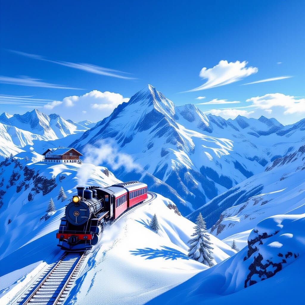 Cogwheel Train Ascends Snowy Alps to Zugspitze