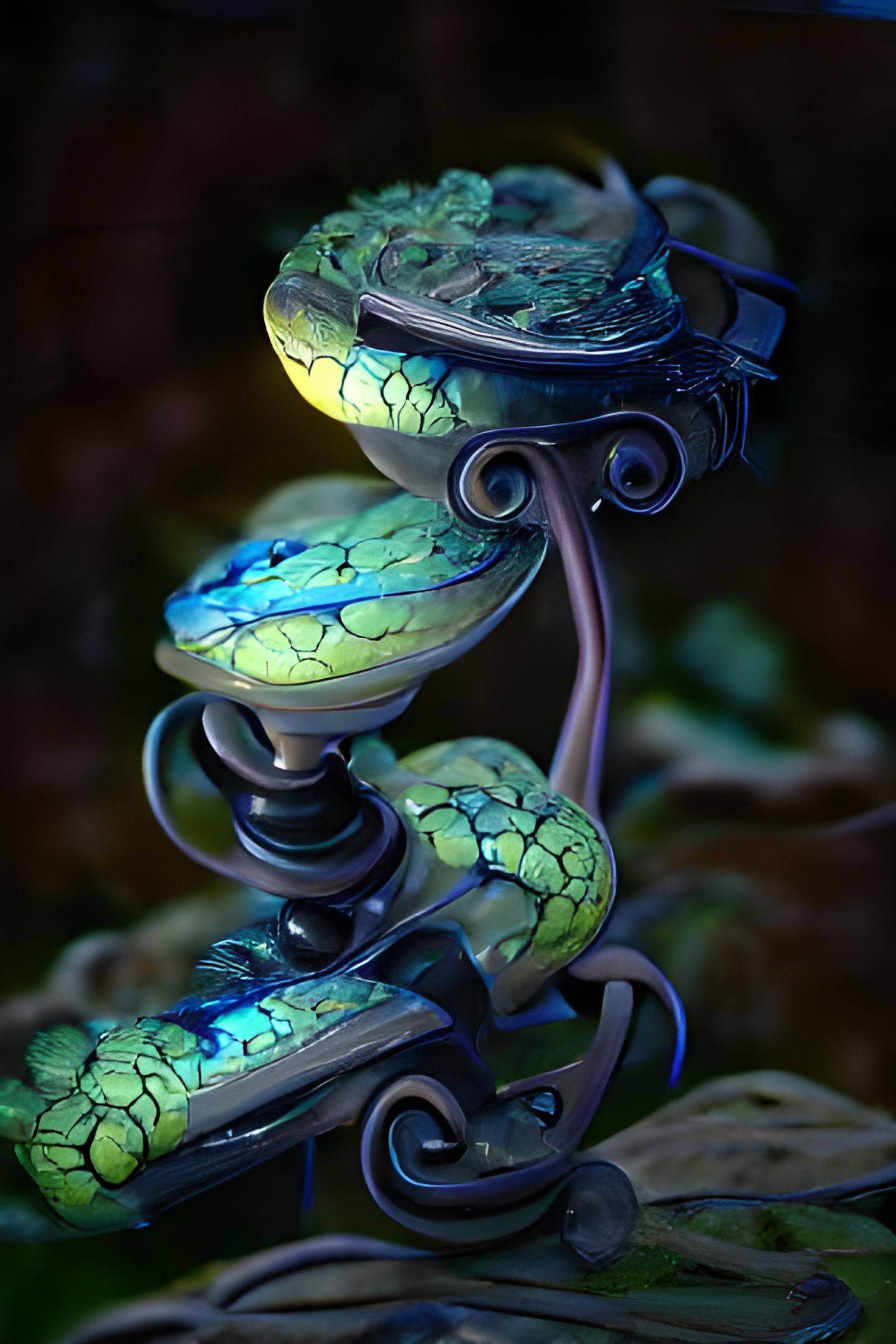 Neon Viper Snake in Fantasy Art Nouveau Style