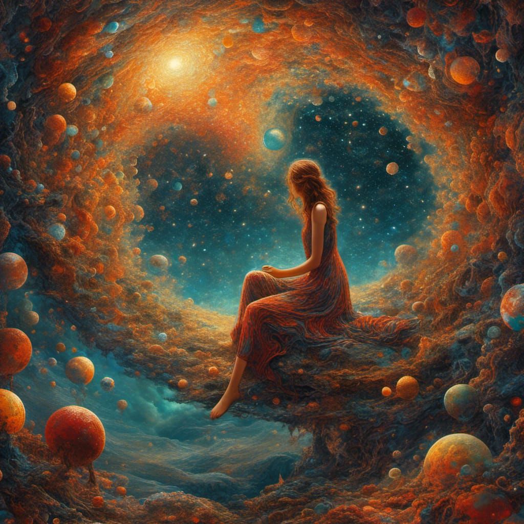 Woman Enters Star Portal in Surreal Digital Art