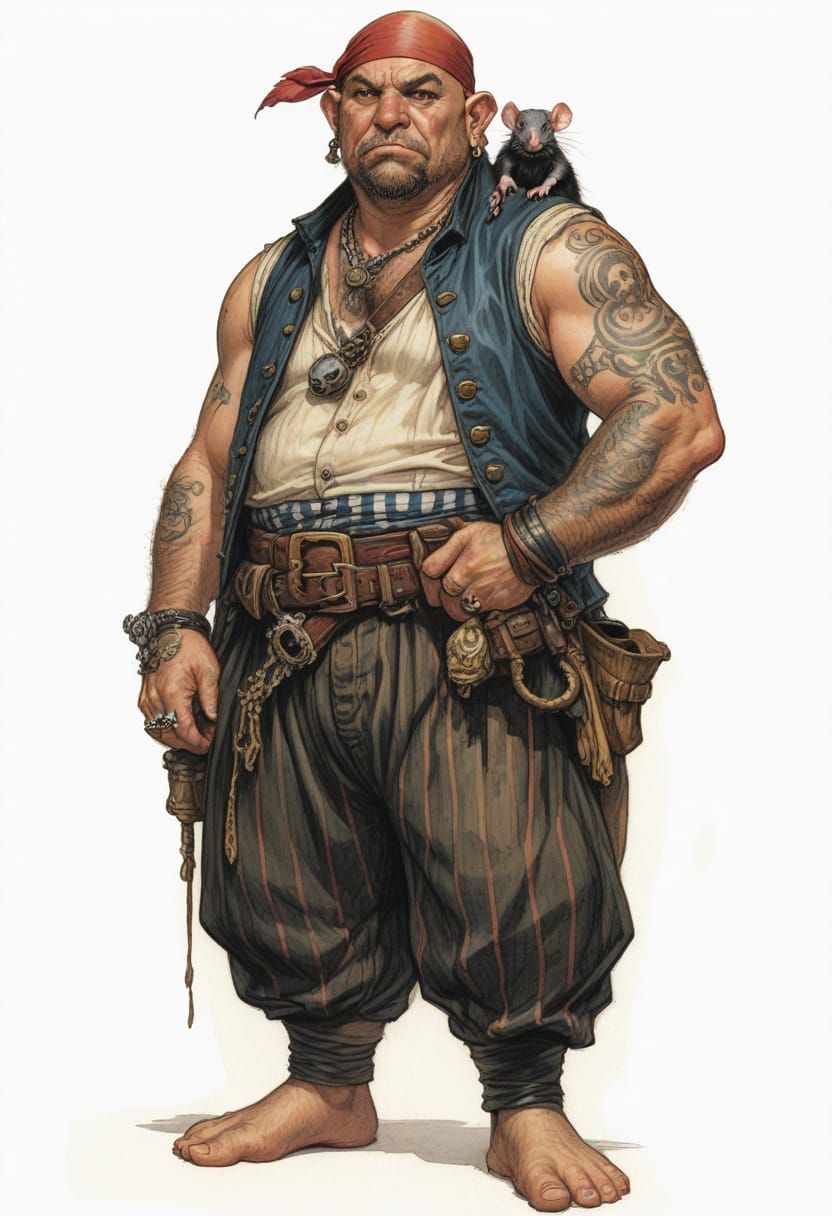 Caribbean Pirate With Pet Rat: Heroic Fantasy Illustration