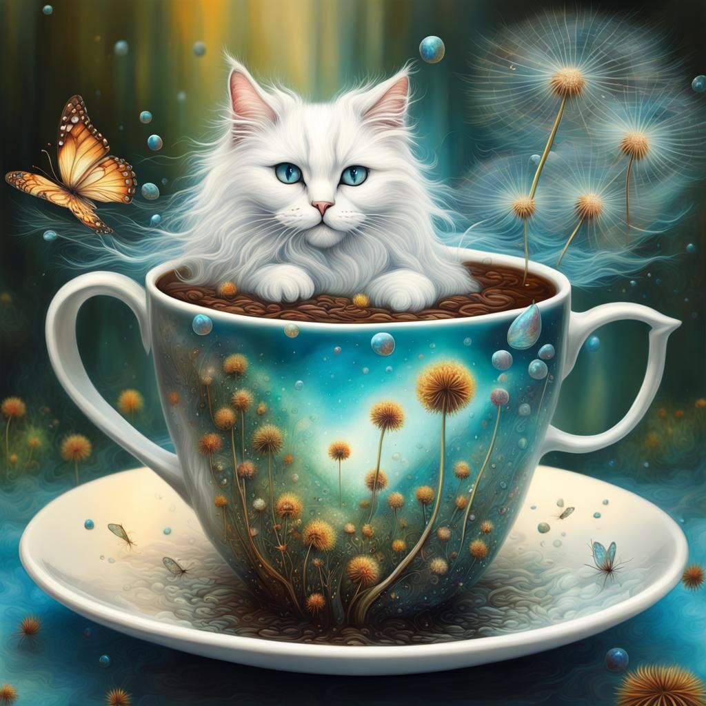 Ethereal Fantasy Summer Scene in Coffee Cup