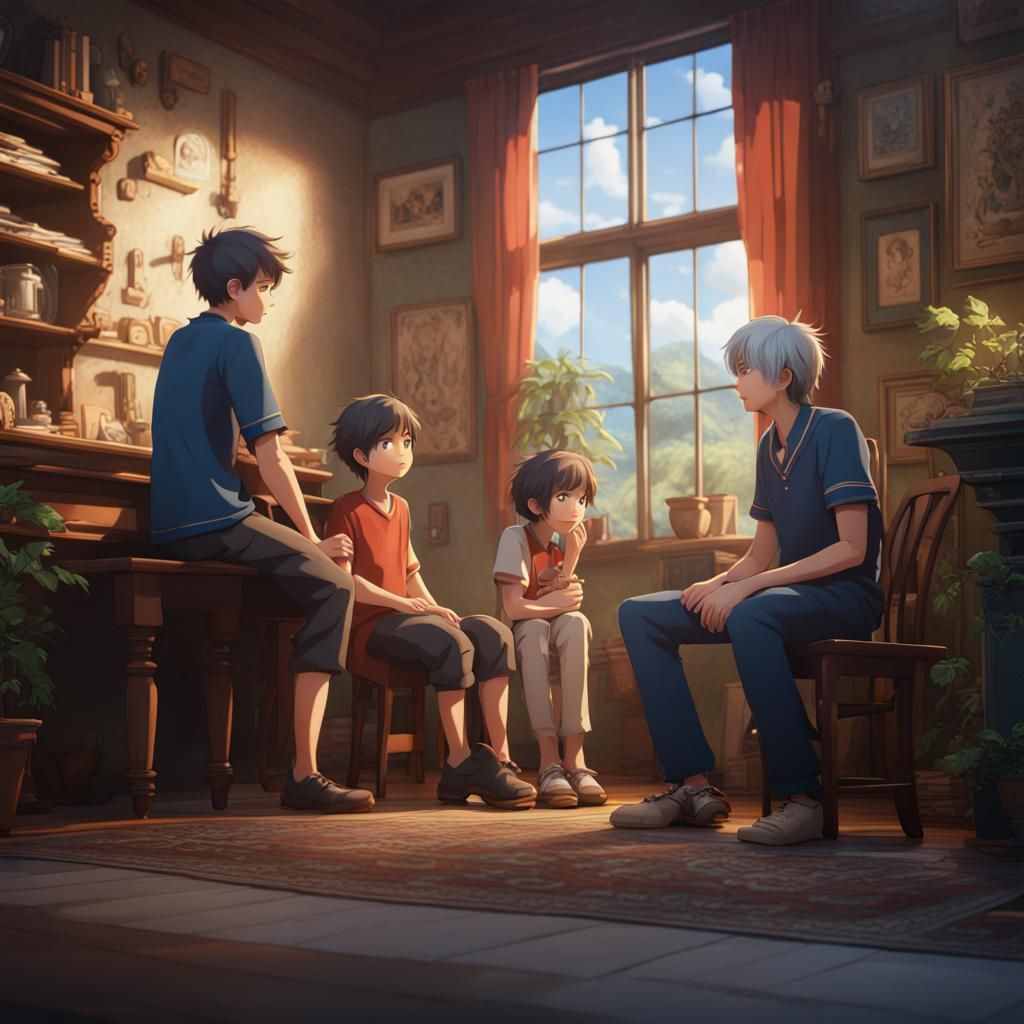 Anime Family Conversation: Detailed Matte Painting