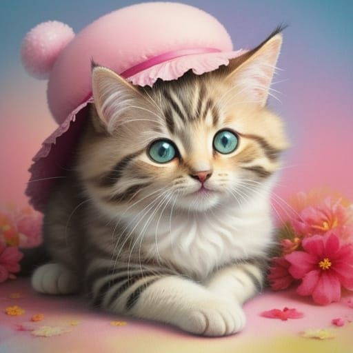 Watercolor Kitten in Hat: Whimsical Illustration
