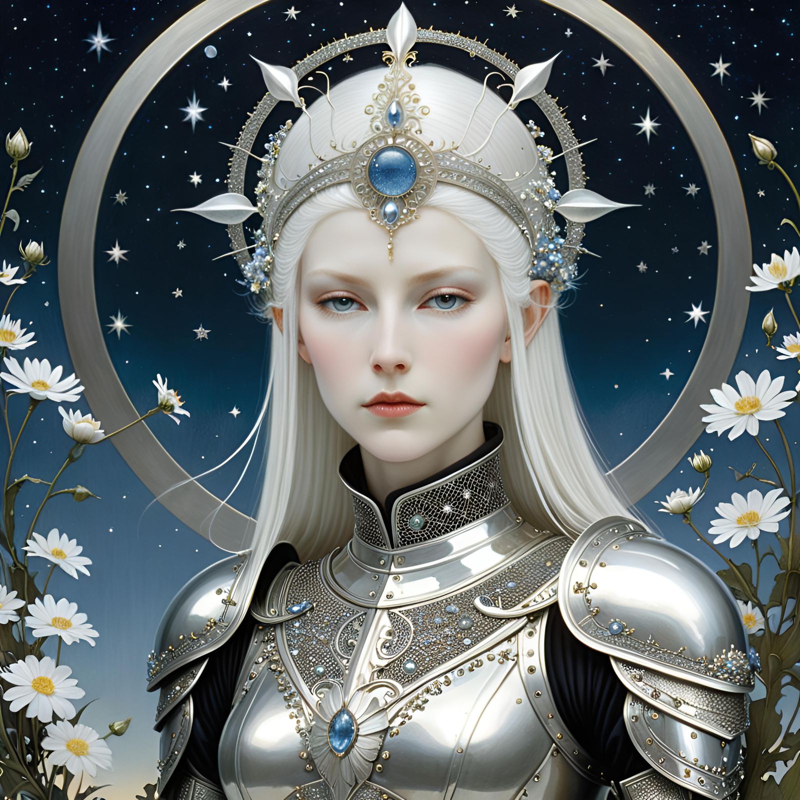 Silver Haired Woman in Armor Portrait