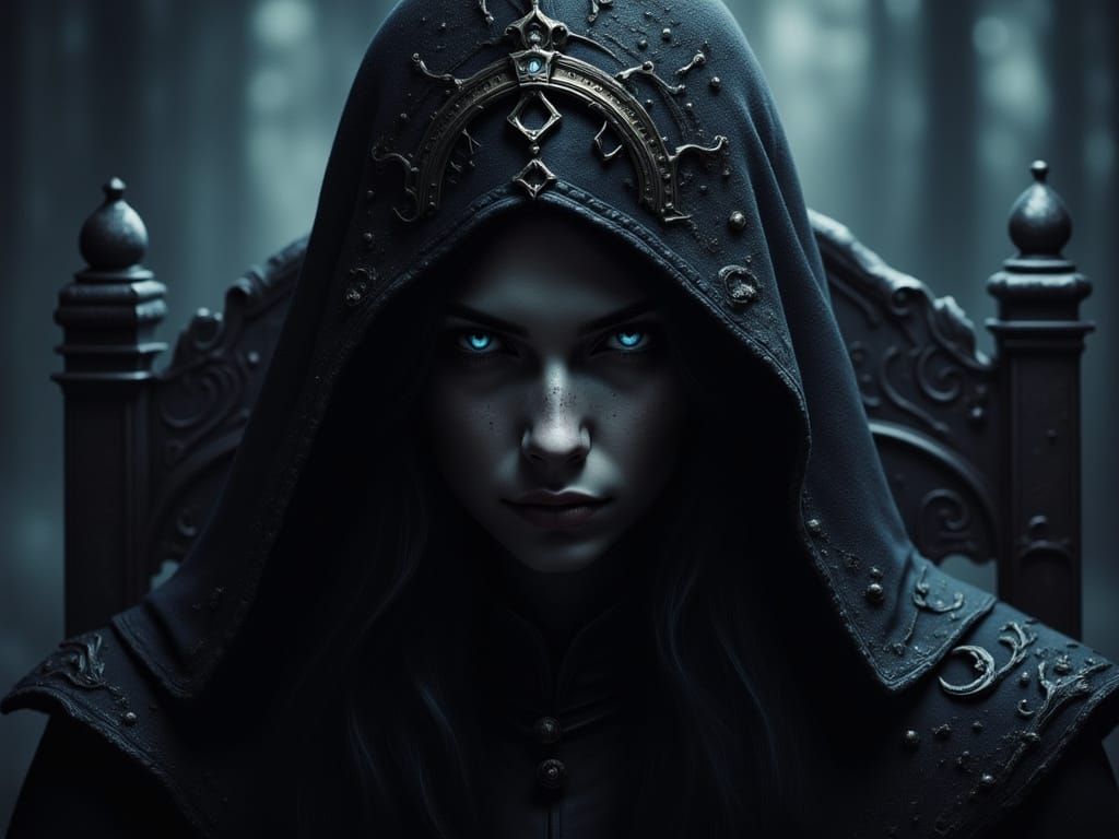 Majestic Shadowy Figure on Throne in Dark Macabre Style