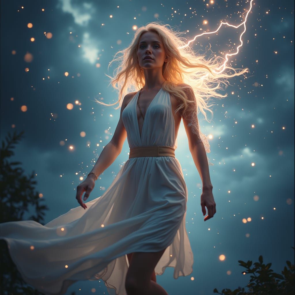 A Futuristic Goddess Descends by Electric Storm