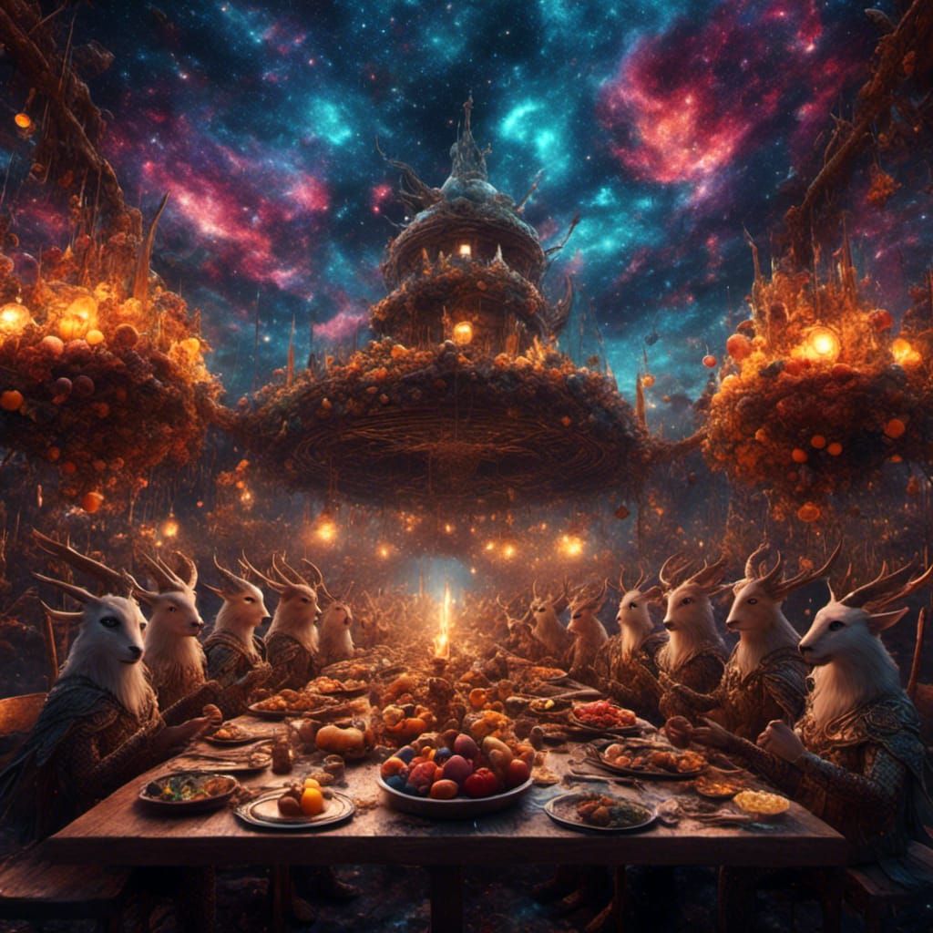 Psychedelic Animal Feast in Asgard, Digital Art
