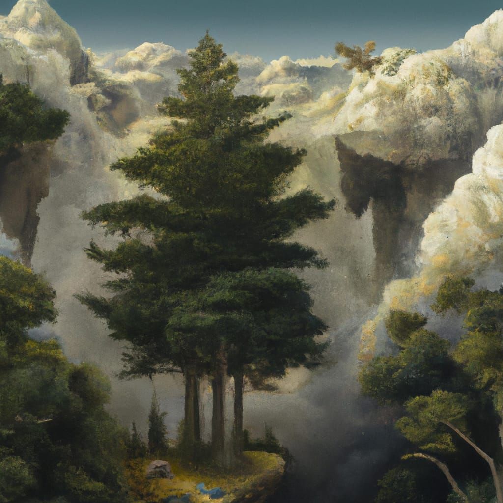 Fantasy Forest Suffocated by Ominous Clouds, Digital Paintin...