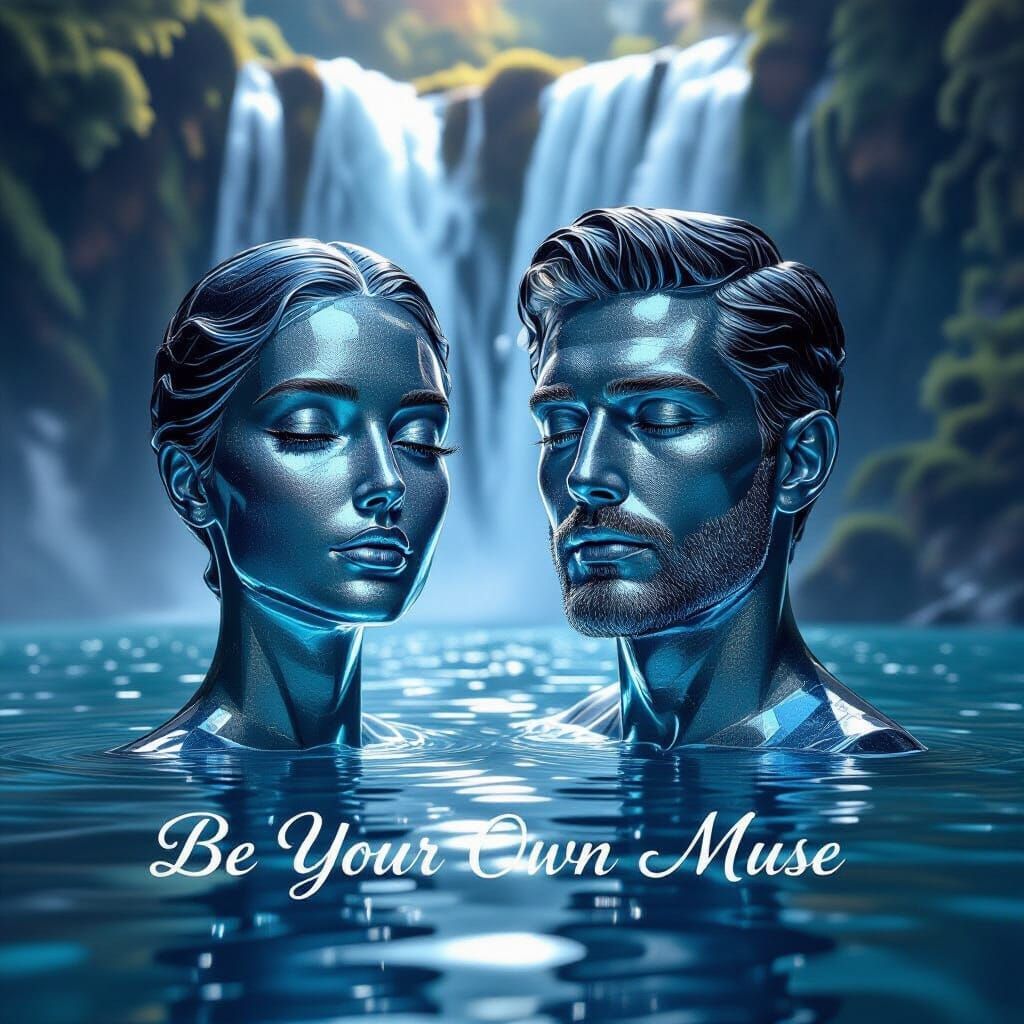 Water Faces and Waterfall in Hyperrealistic Digital Art