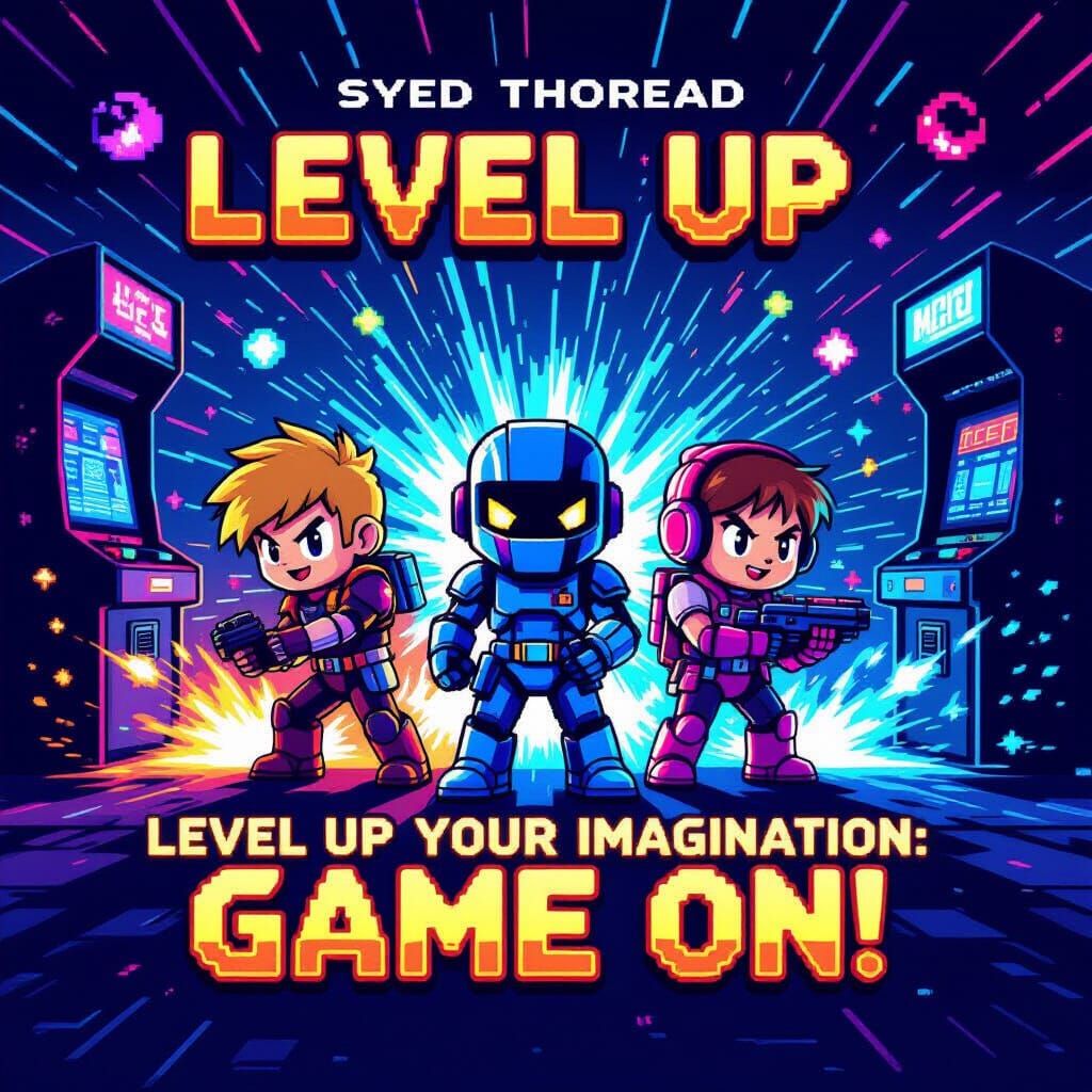 Retro Pixel Art Game Poster with Neon Lights