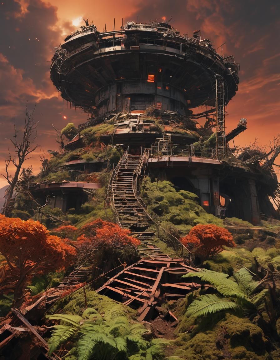 Crumbling Space Station on Dormant Volcano