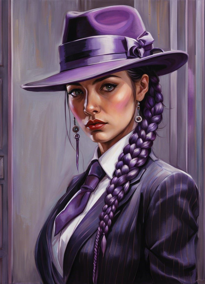 Striking Female Mafia Boss with Purple Braids