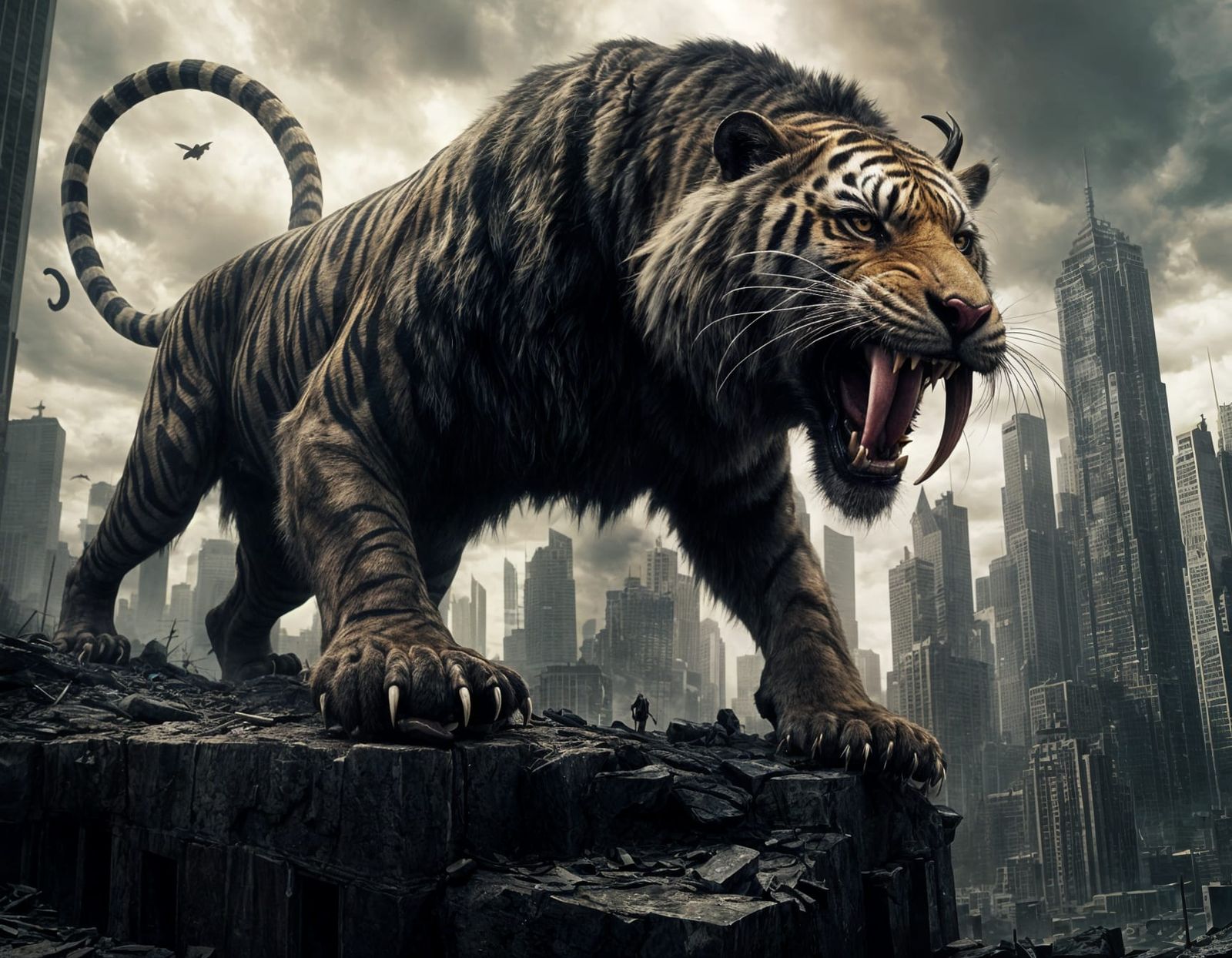 Apocalyptic Saber-Toothed Tiger in Dark Fantasy Style