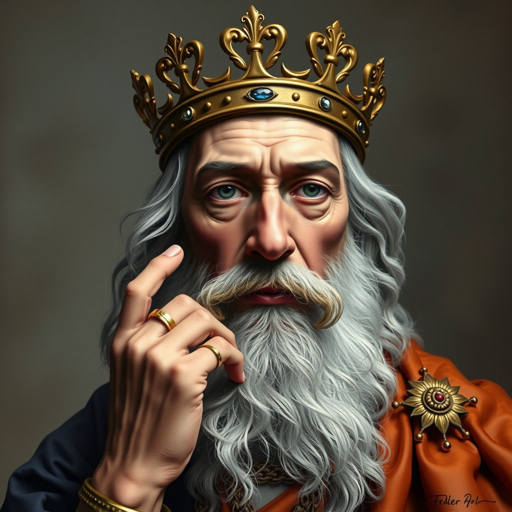 Medieval King Portrait in Hyperrealistic Oil Painting Style