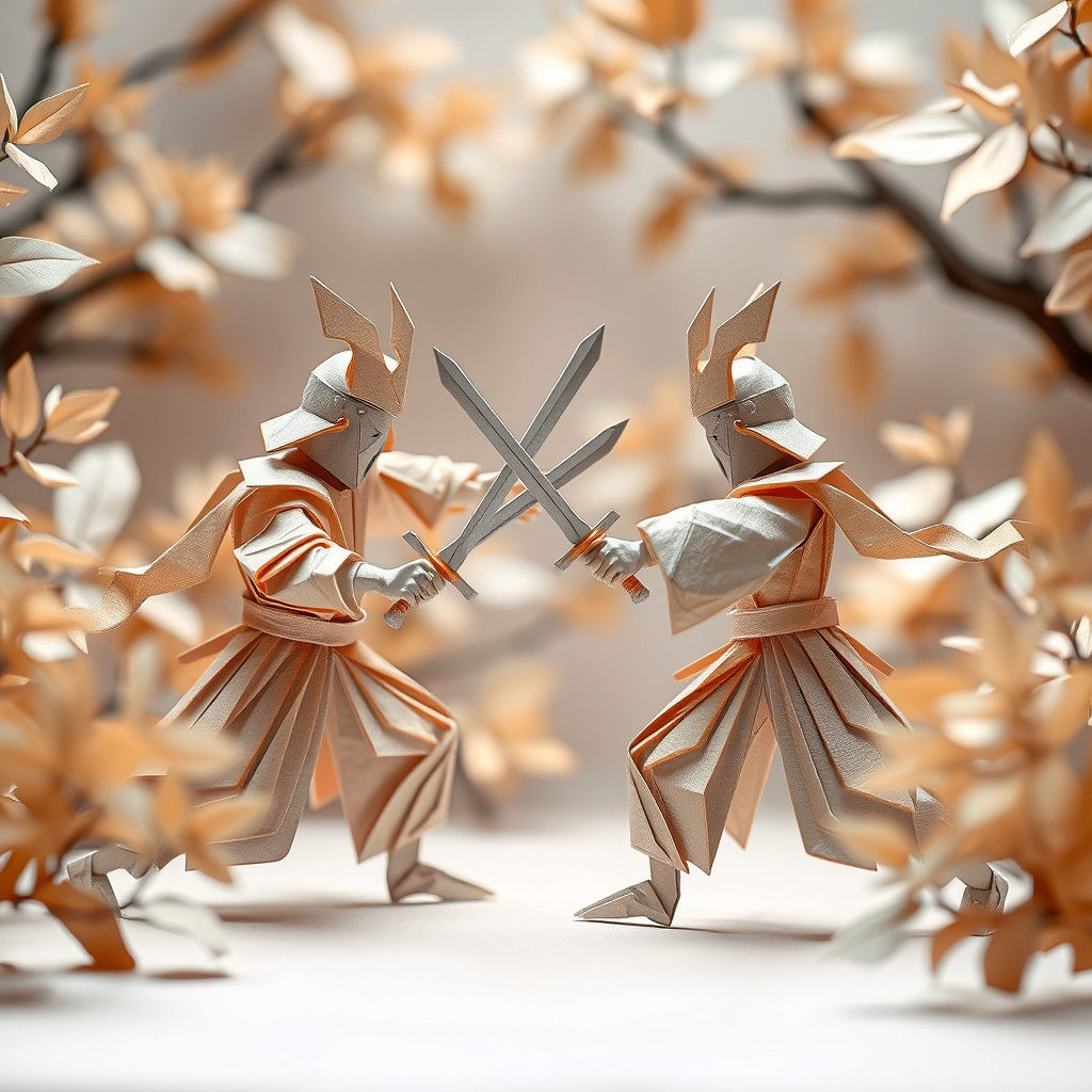 Papercraft Warriors Clash in Dreamlike Origami Battle