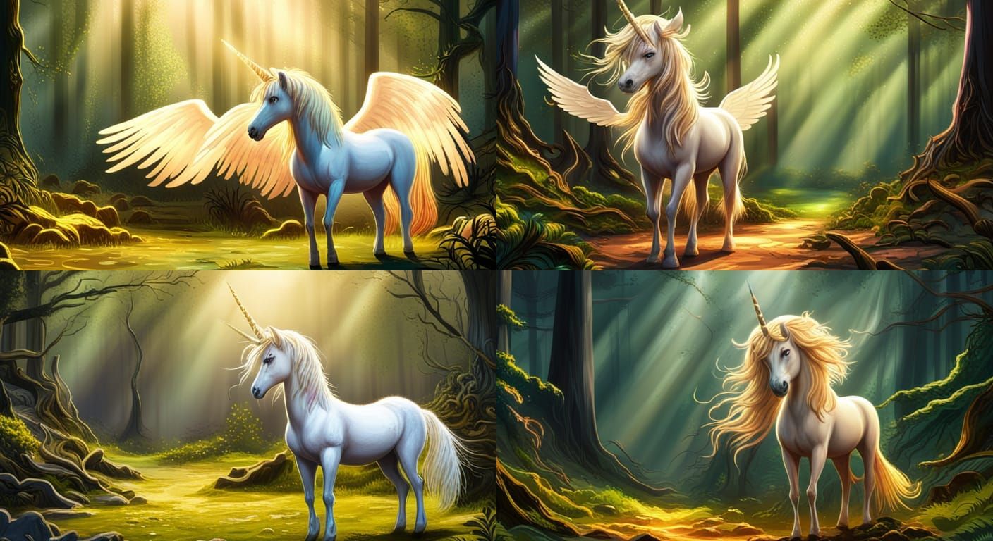 Glowing Unicorn in Forest: Hyperrealistic Splash Art