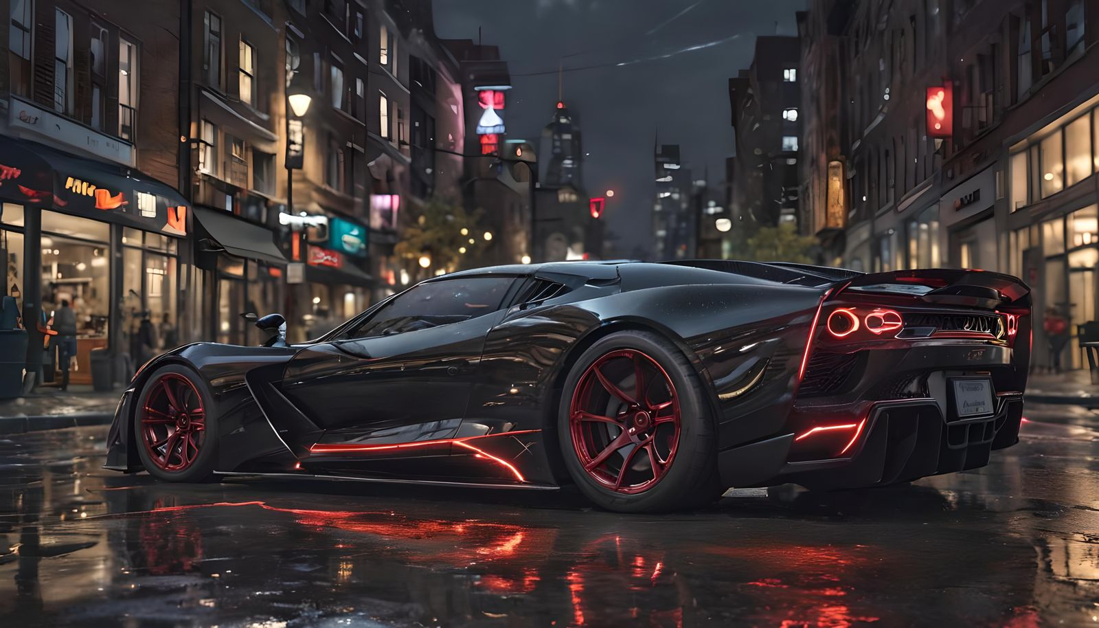 Futuristic Carbon Fibre Hyper-Car in Neon Cityscape