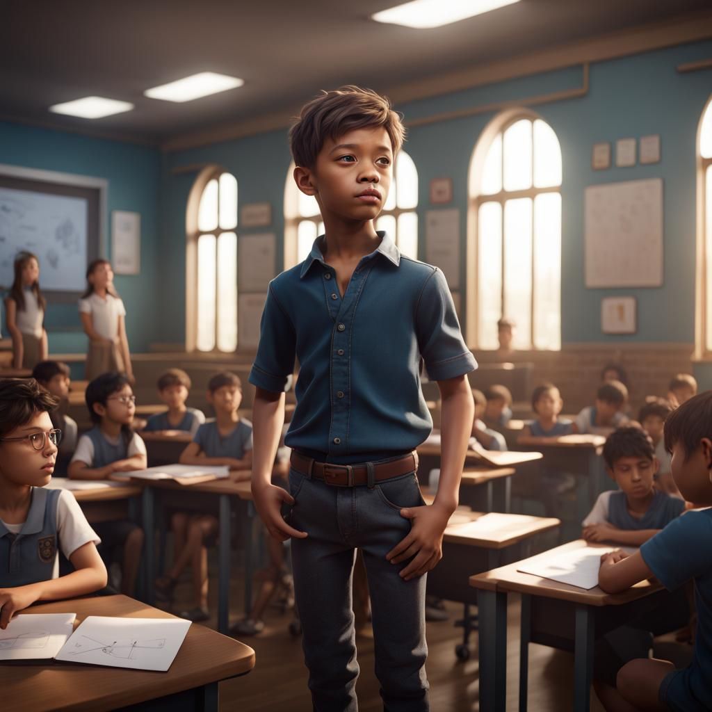 Boy Giving Presentation in Detailed Matte Painting