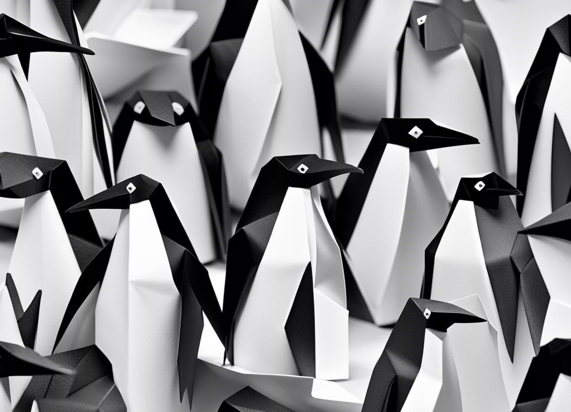 Black and White Origami Penguins in Nature