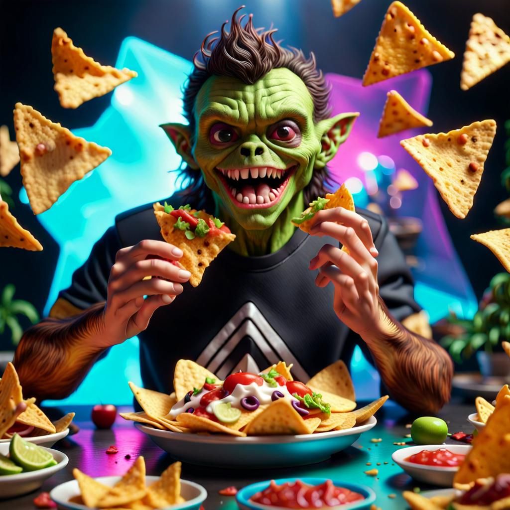 Gremlin Hologram Eating Nachos in 8K HDR