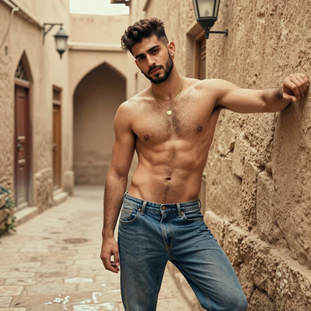 Young Persian Man in Vintage Street Scene