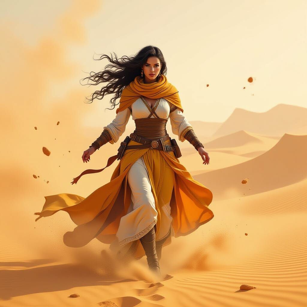 Sandstorm Goddess in Dynamic Sci-Fi Art Style