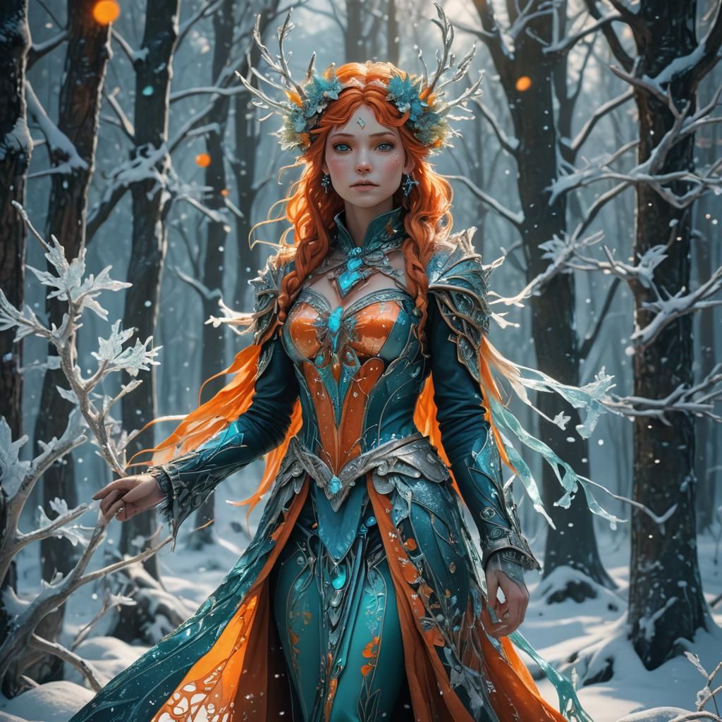 Delicate Winter Fae in Frozen Forest: Splash Art