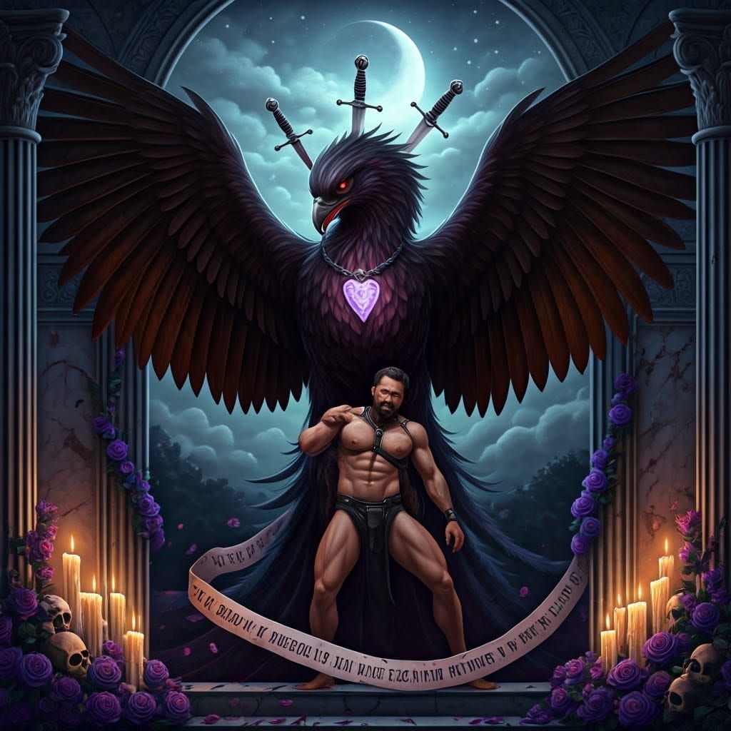 Dark Phoenix Grips Man in Distress, Marble Arches and Pillar...