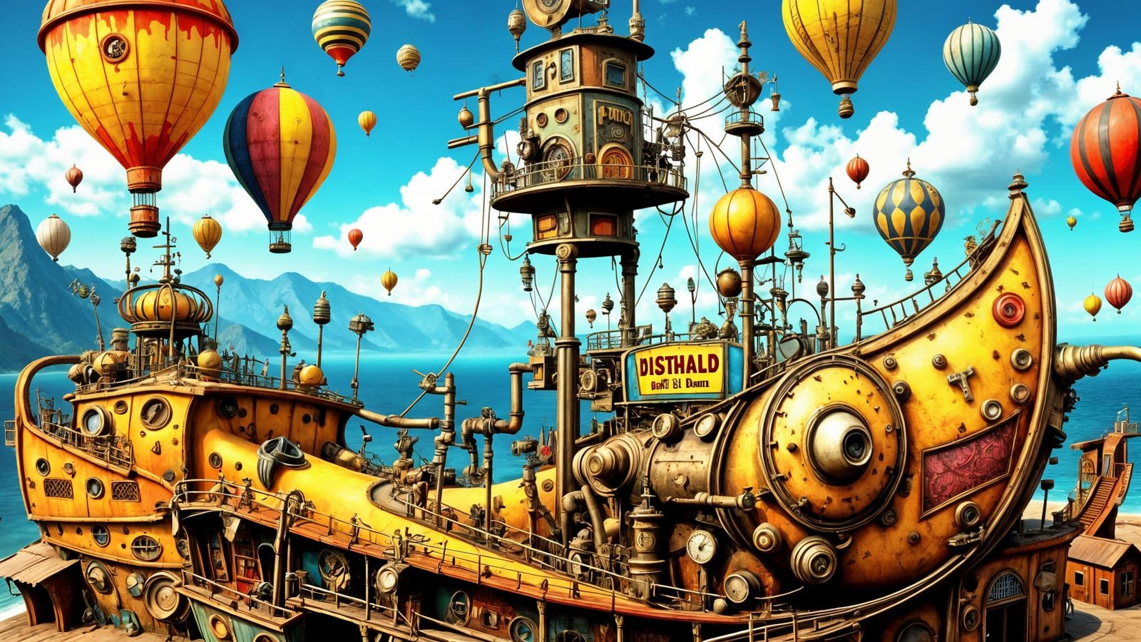 Steampunk Carnival Scene in Tim Burton Style