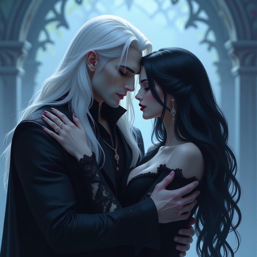 Gothic Vampire's Last Embrace in Eerie Light