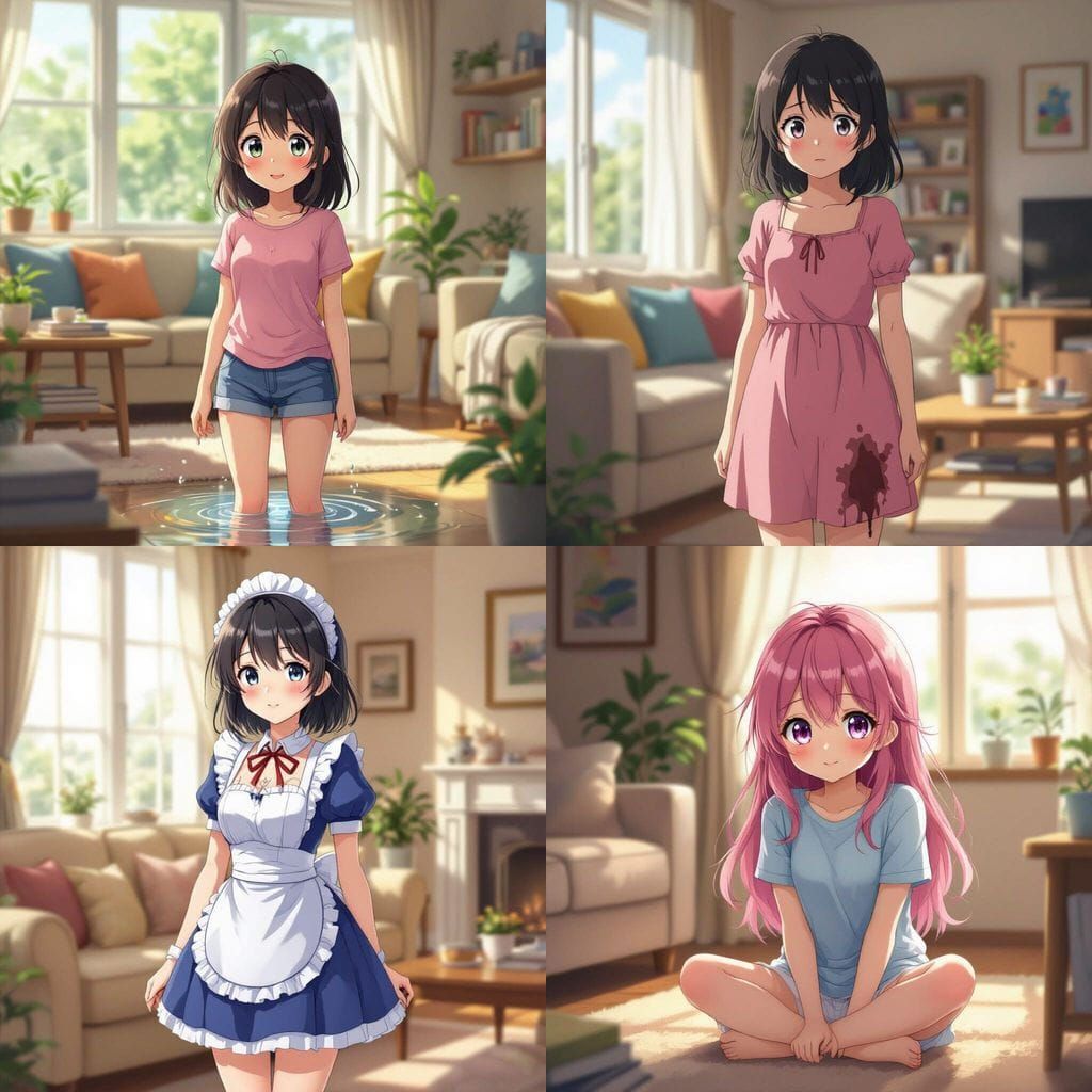 Anime Girl Accidentally Pees Her Pants at Home