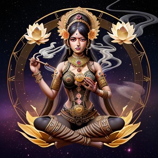Indian Goddess with Steampunk Engine in Space