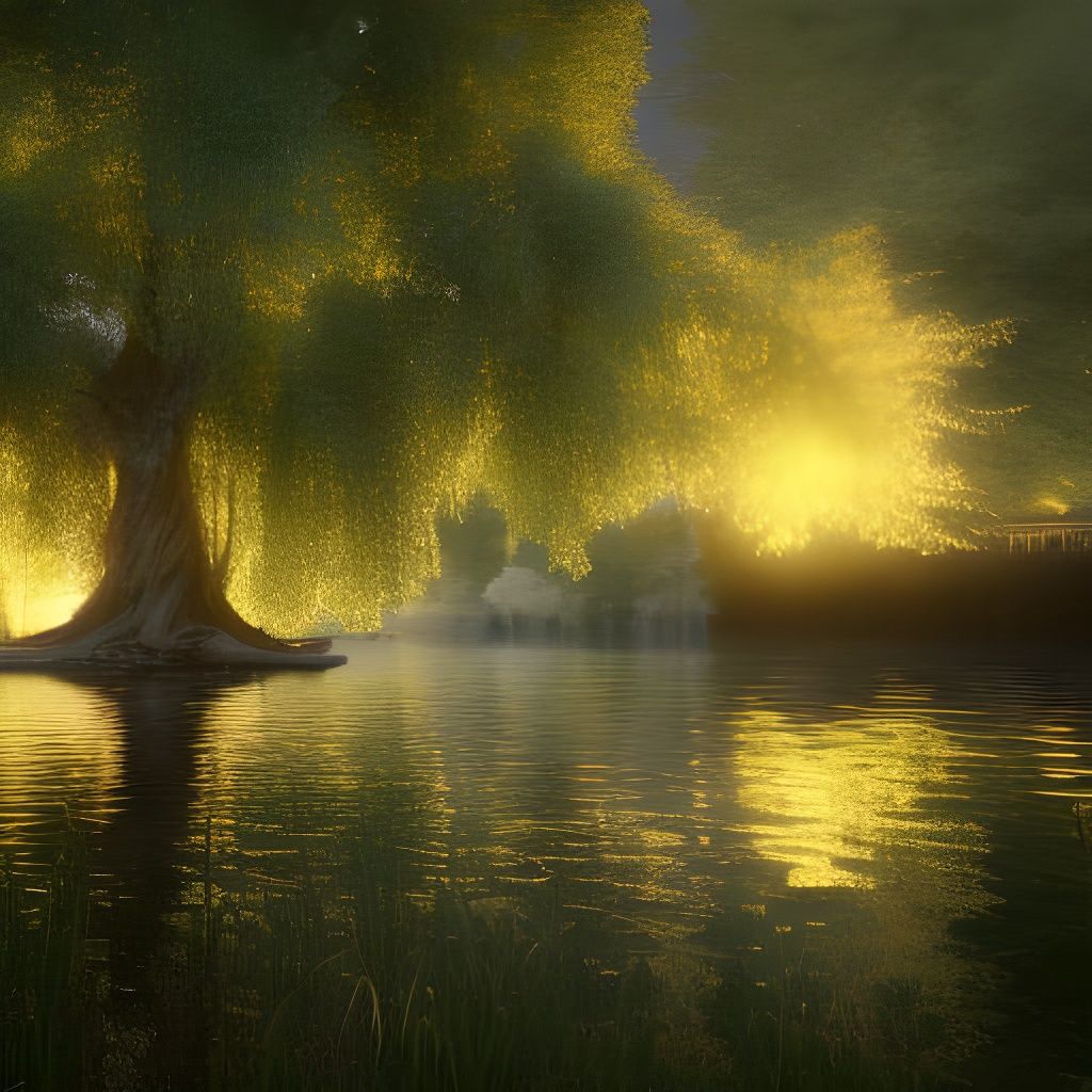 Enchanted Cottagecore Willow Tree by Pond