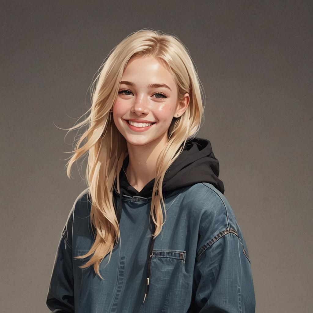 Pretty Blond Girl Smiling, Digital Art Style