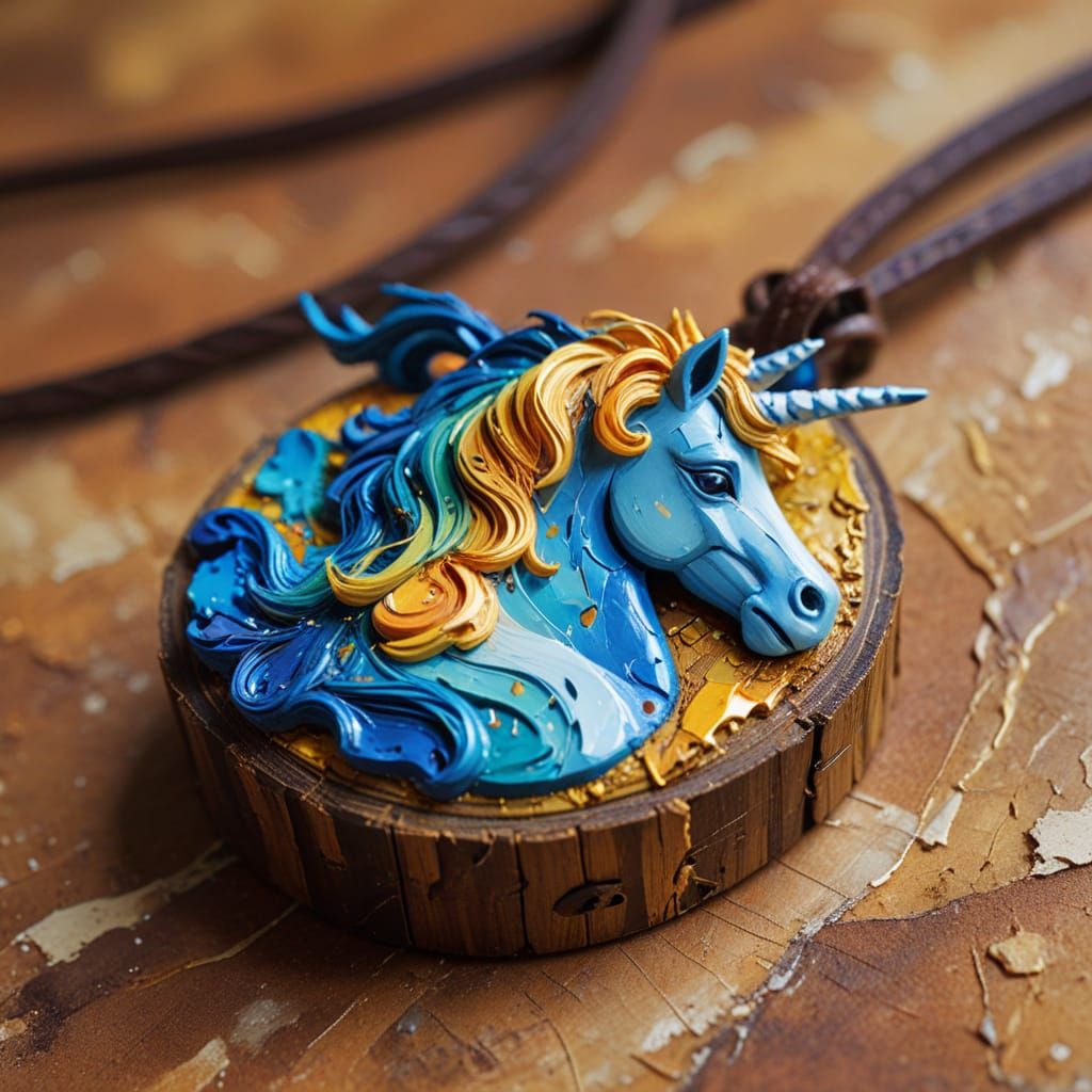 Vibrant Neo-Impressionist Wooden Unicorn Charm