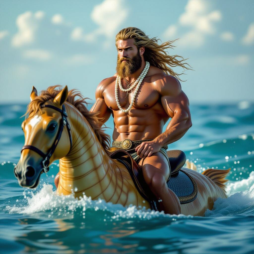 Merman Emerges from Ocean Depths as Baroque Painting