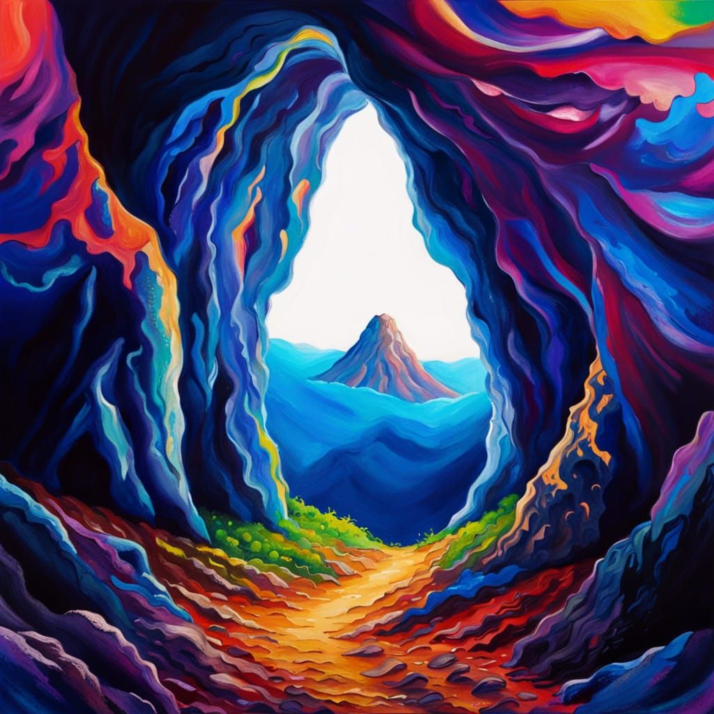 Volcanic Cave Painting in Surreal Style
