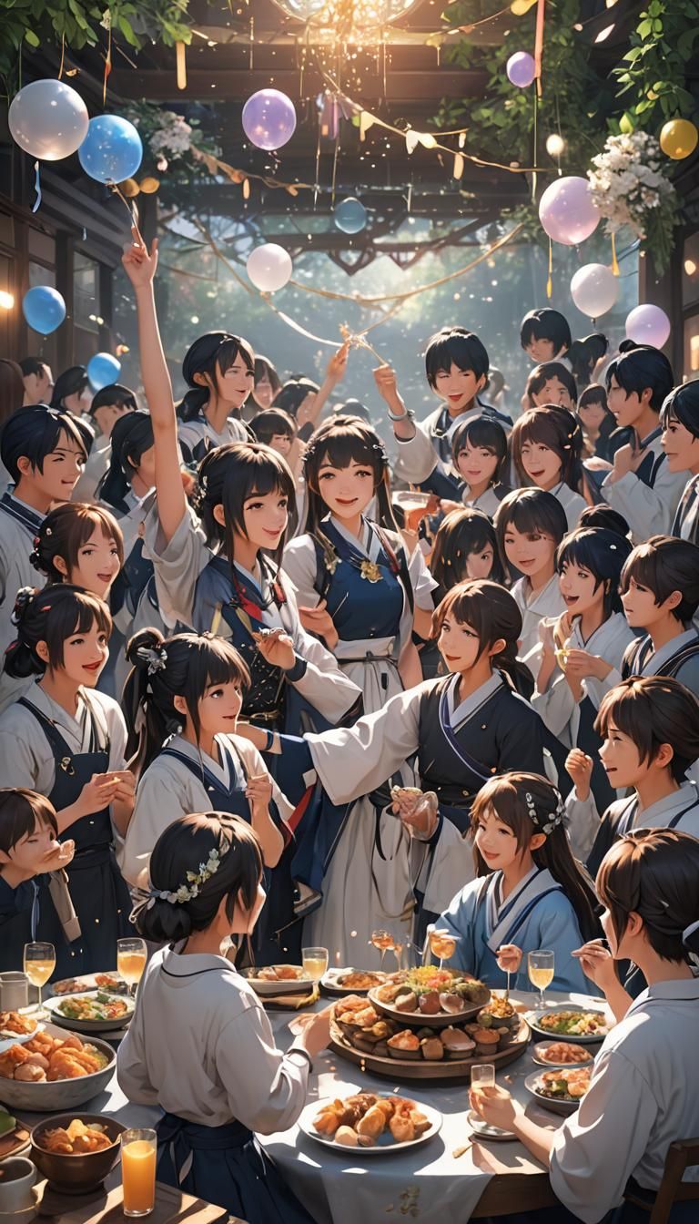 Vibrant 3D Anime Celebration in 8k Resolution