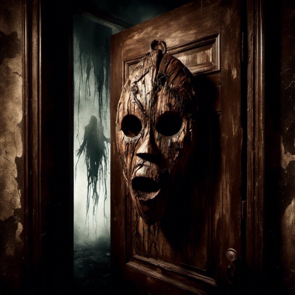 Ghost Scared by African Mask in Surreal Scene