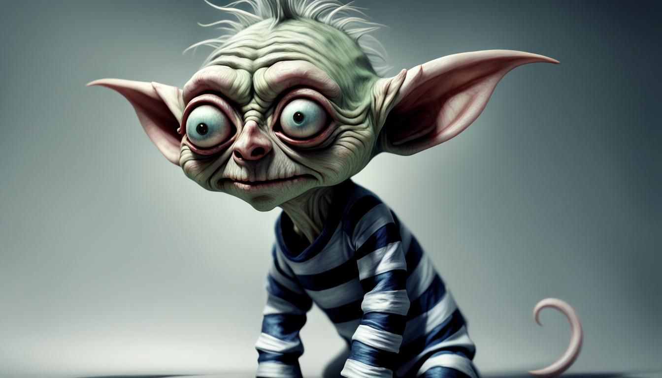 Scary Cute Goblin in Striped Pajamas