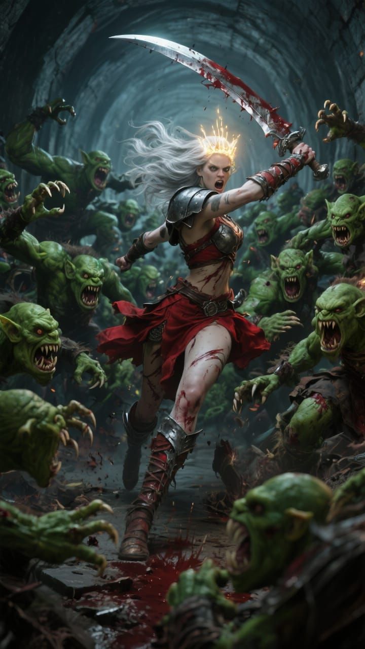 Fierce Warrior Woman in Hyper-Detailed Battle