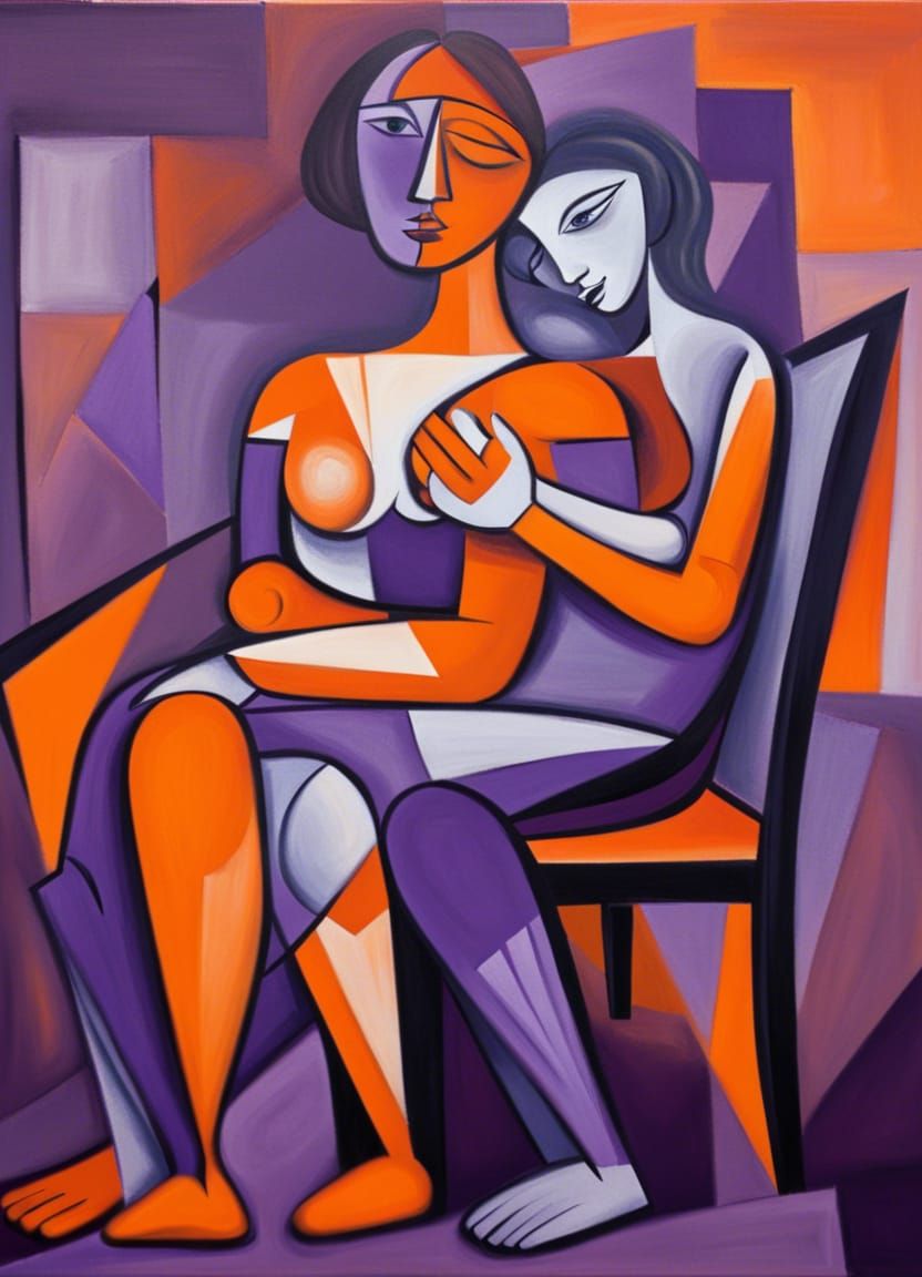 Abstract Embrace in Picasso Style Painting