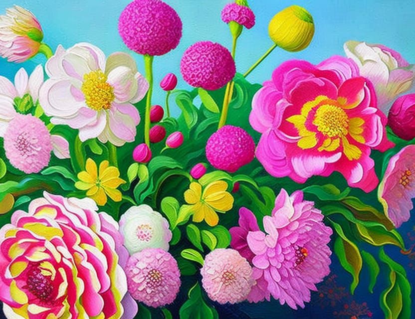 Pale Pink Flowers in Impressionistic Oil Painting