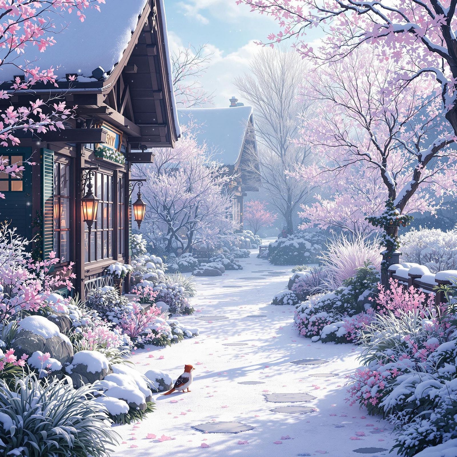 Anime Winter Garden Concept Art in 8K