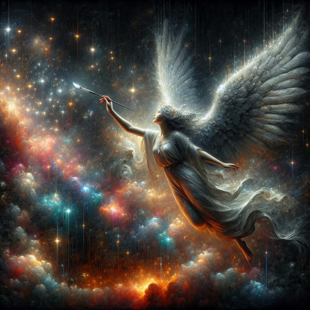 Angel Sprinkling Stars in a Matte Fantasy Style
