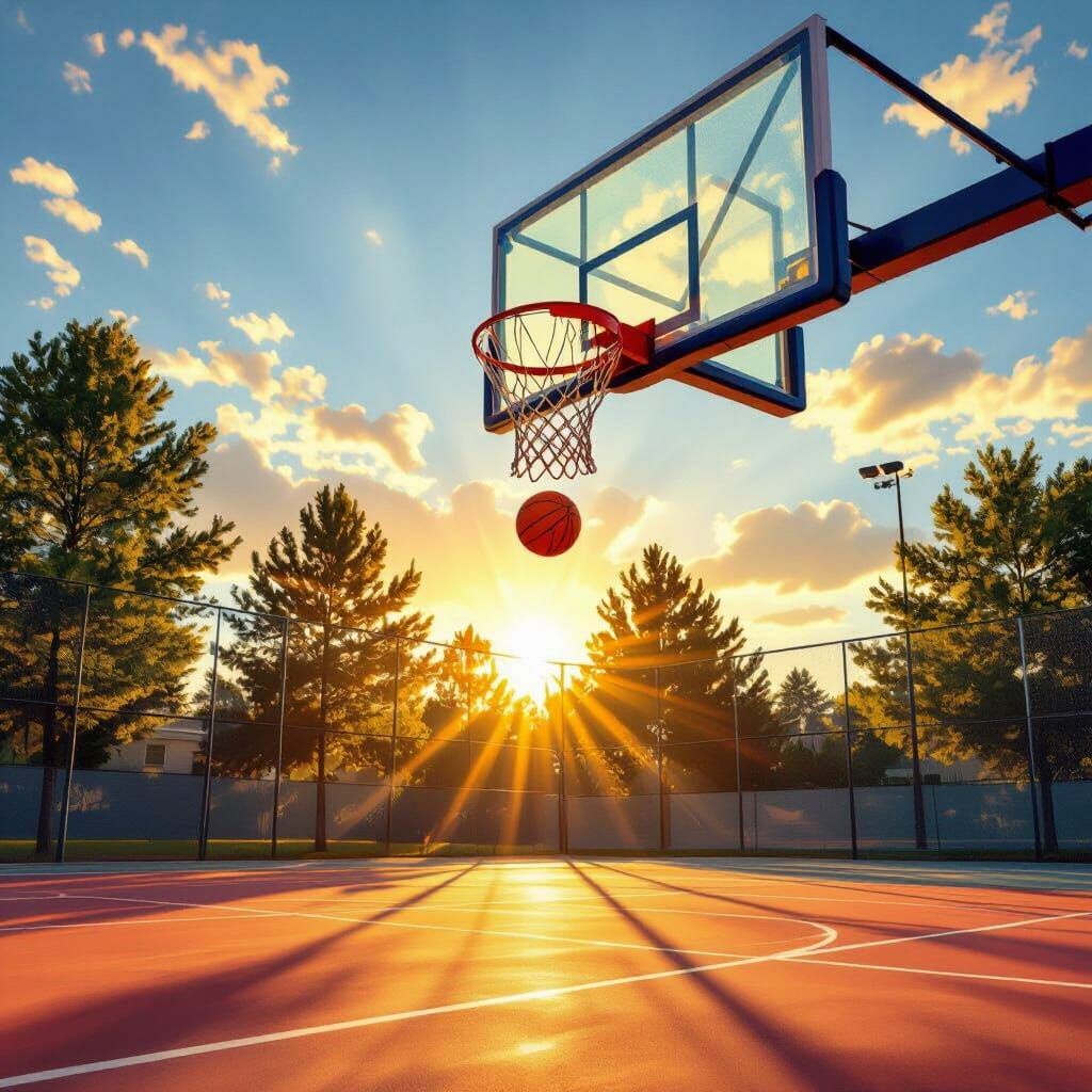 Basketball Swish in Golden Hour Light