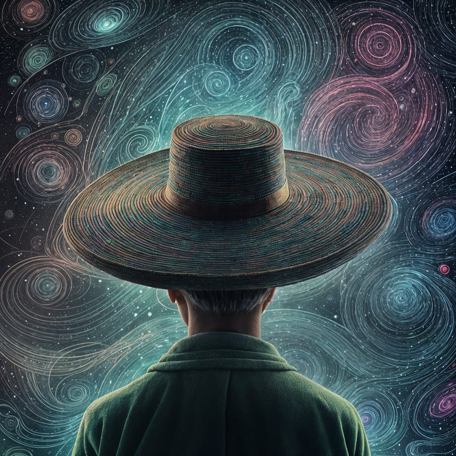 Psychedelic Straw Hat in Astral Night Sky