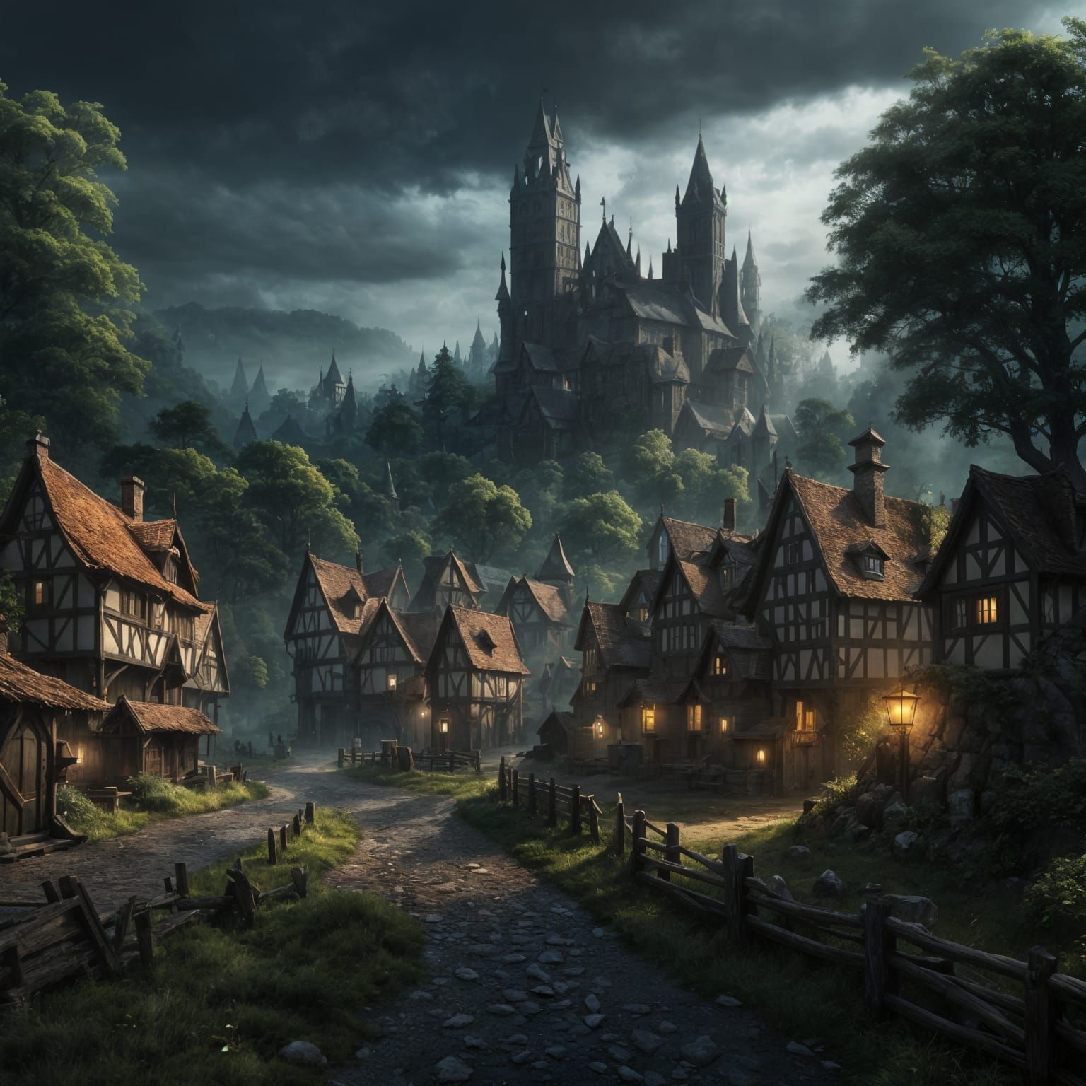 Medieval German Trading Town in Dark Fantasy Style