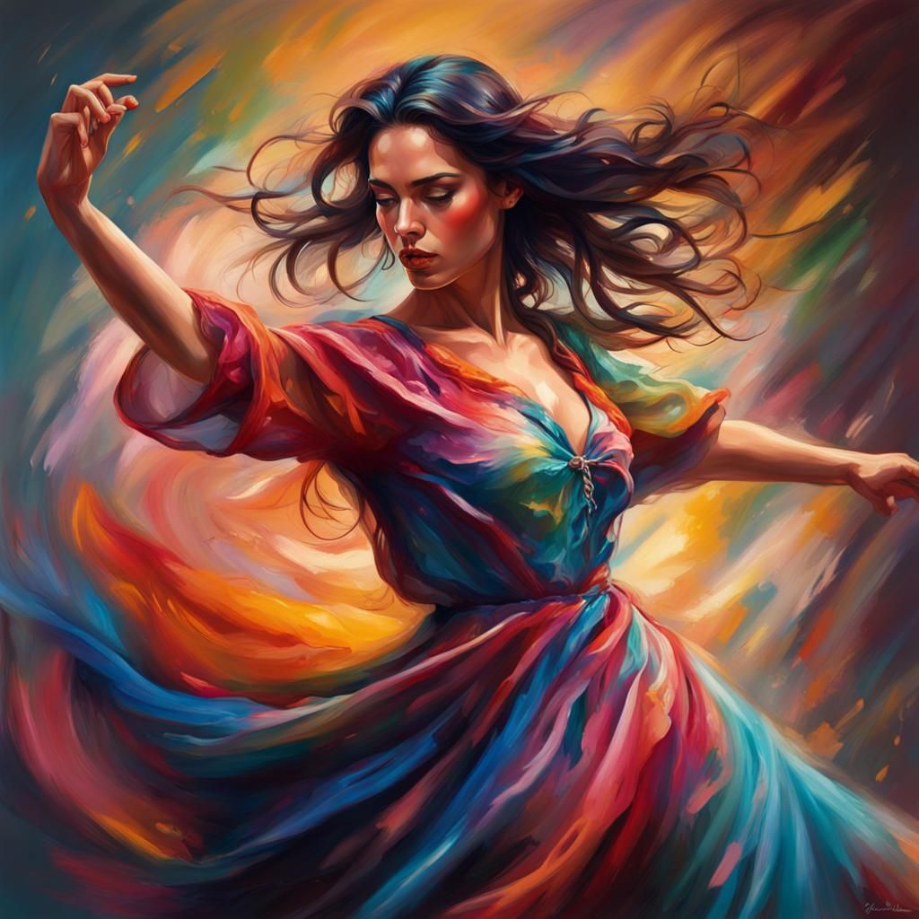 Italian Tarantella Dancer in Flowing Dress