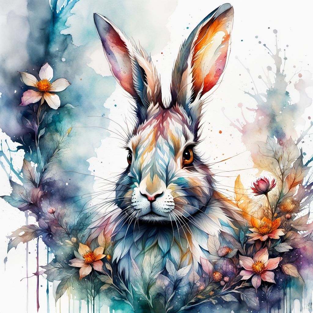 Fantasy Watercolor Rabbit Fairytale Illustration